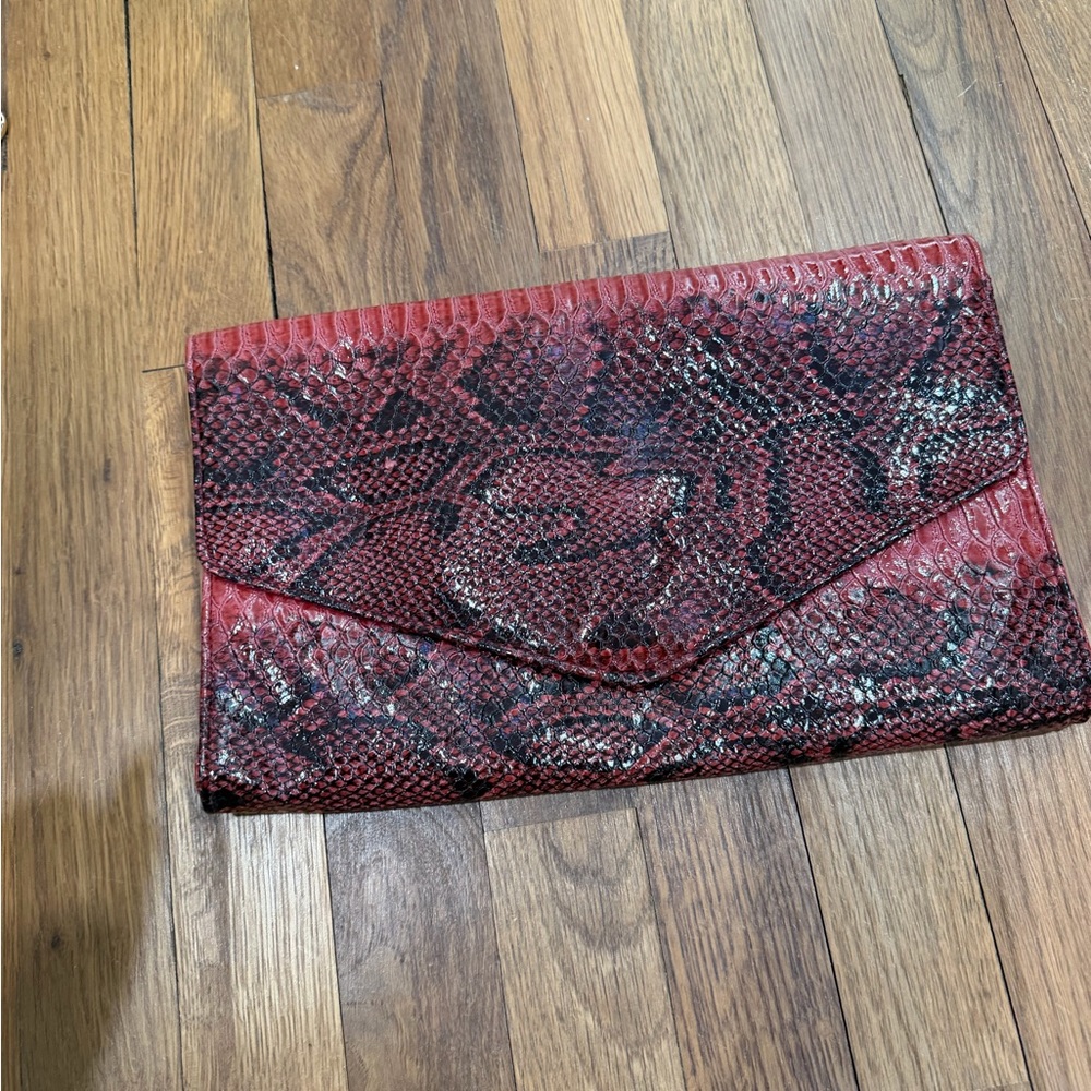 Burgundy Snakeskin Clutch